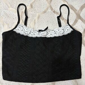 SHEIN Black Camisole with White Lace Trim